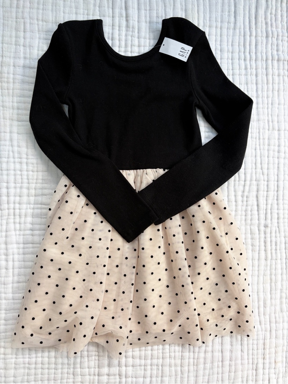Gap Kids Girls Dress Size 6-7 NWT Black Ribbed Tulle Polka Dot Party Dress